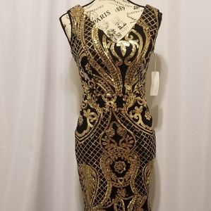 Kalinnu Mermaid Evening Gown - Black & Gold - SZ L